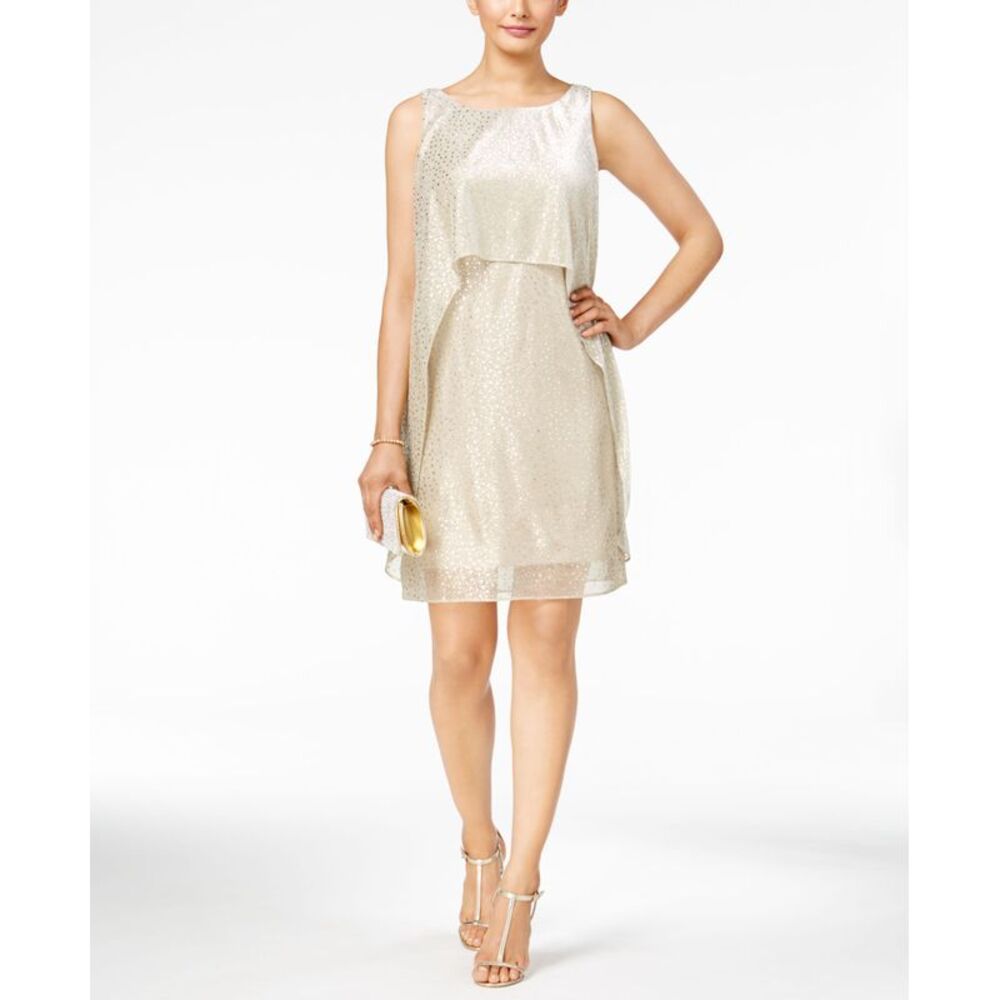 SL Fashions Metallic Mesh Popover Dress